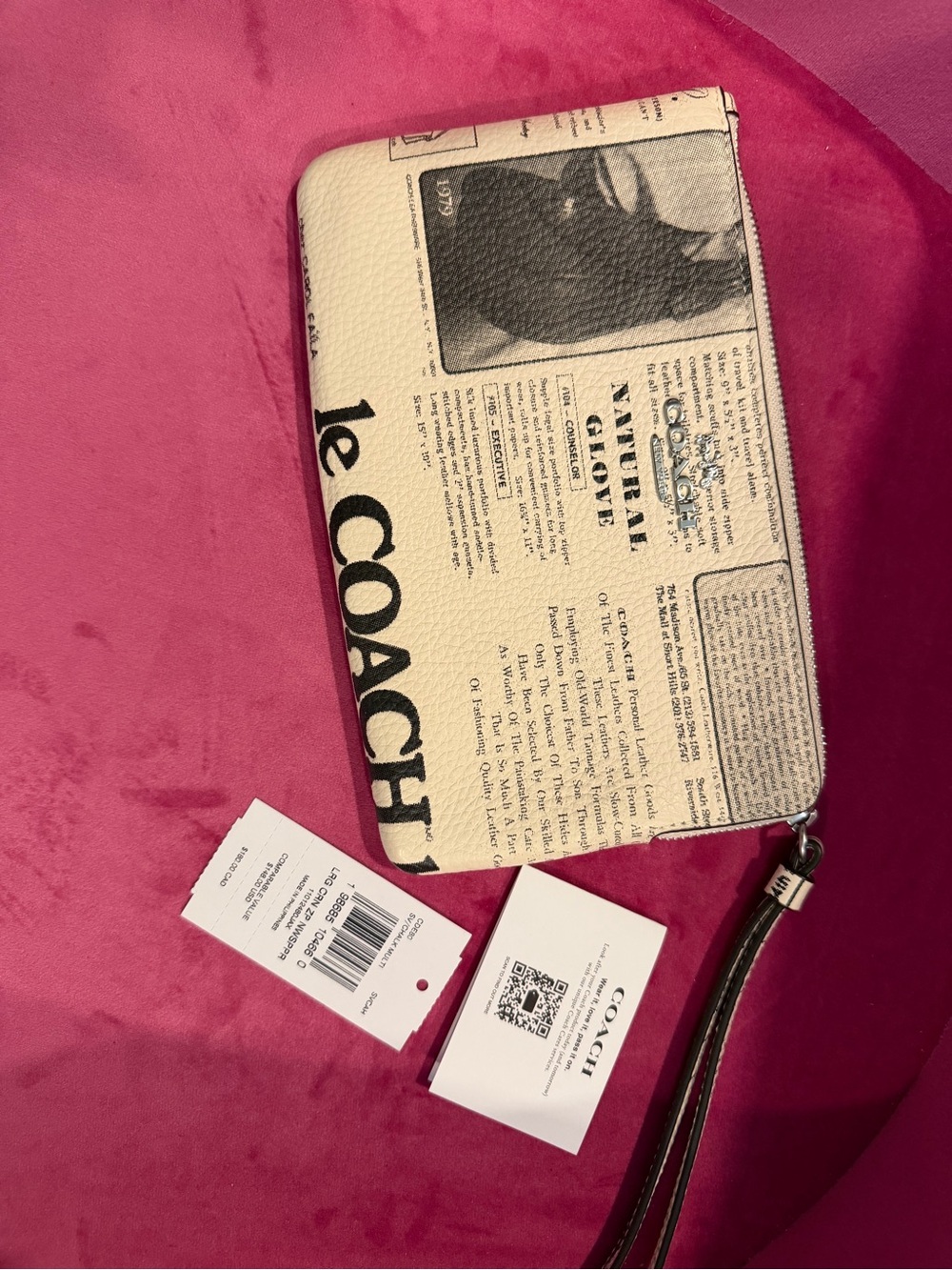 Coach White & Black Newspaper Print Wristlet with Strap - Picture 4 of 4